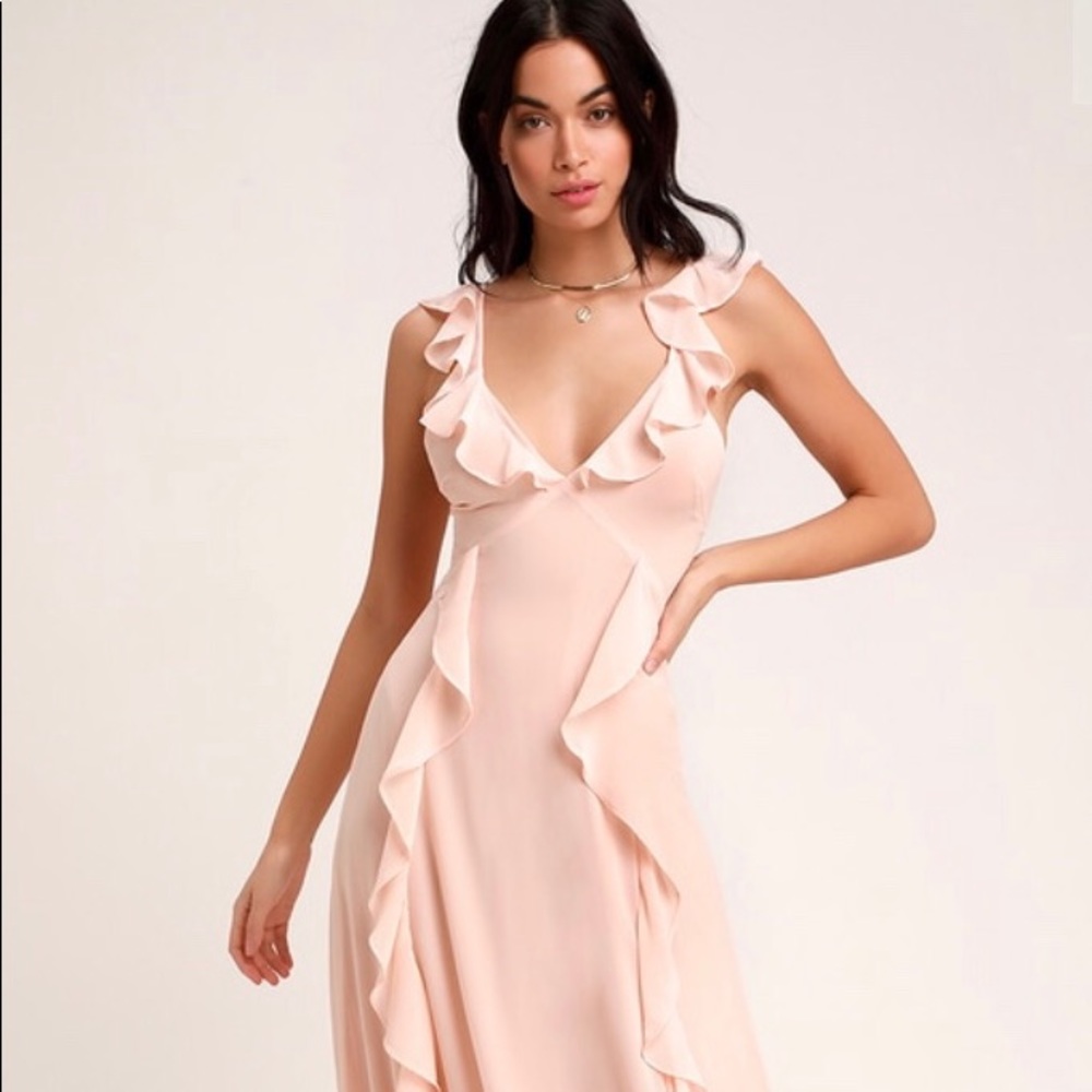 NWT Lulus serene scene blush ruffle maxi dress